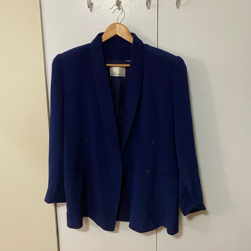 Dana Buchman 100% Silk Classic Women's Navy Blazer